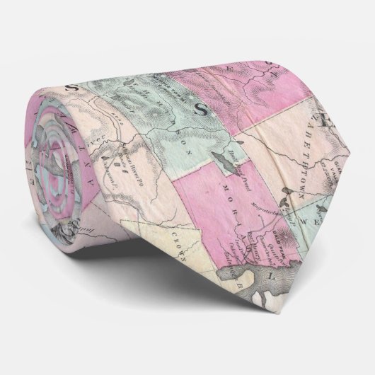 Cravate Carte vintage des montagnes d'Adirondack (1867) (Roulé)