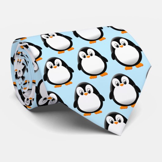 Cravate Carton en pingouin mignon bleu clair (Roulé)