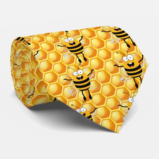 Cravate Cartoon Bee Honey pattern (Roulé)
