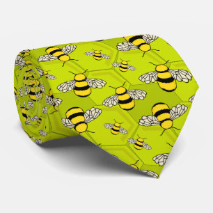 Cravate Cartoon Bees on Honeycomb Cute