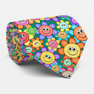 Cravate Cartoon mignon Fleurs joyeuses Motif Floral