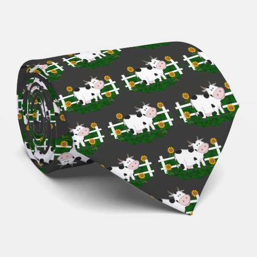 Cravate Cartoon Pays Vache Motif Necktie (Roulé)