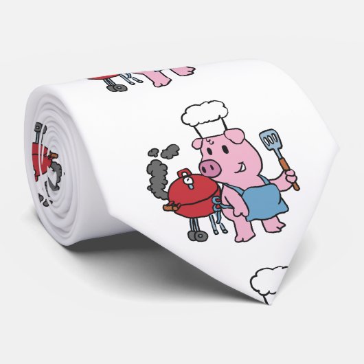 Cravate Cartoon pig making bbq choose backgror (Roulé)