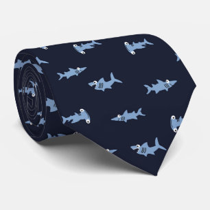 Cravate Cartoon Requin Dans L'Océan Bleu Motif Abstrait