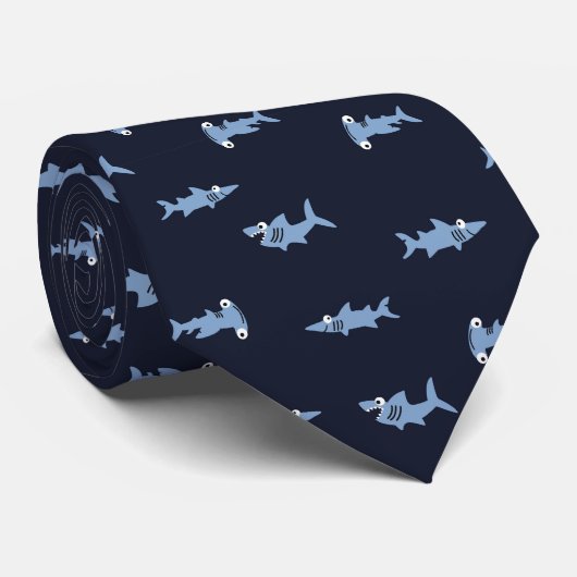 Cravate Cartoon Requin Dans L'Océan Bleu Motif Abstrait (Roulé)