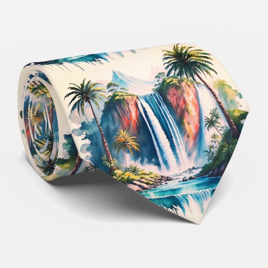 Cravate Cascade tropicale avec palmiers (Roulé)
