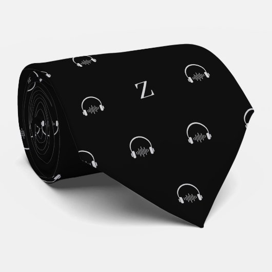 Cravate Casque audio Monogramme initial noir et blanc (Roulé)