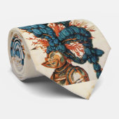 CRAVATE CASQUE DE CHEVALIER ANTIQUE AUX FEUILLES BLEU ROUG (Roulé)