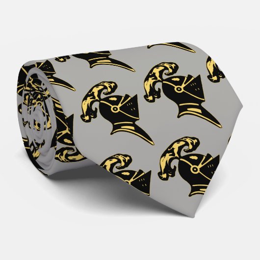 CRAVATE CASQUE DE CHEVALIER NOIR--SUR LE GRIS (Roulé)