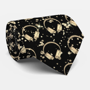 Cravate Casques de musique DJ fausse feuille d'or