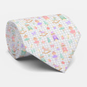 Cravate Casse-Noisette Gingham Pastel Monogramme (Roulé)