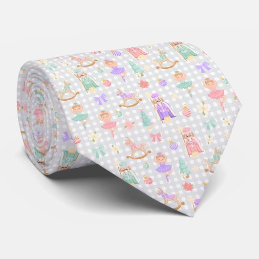 Cravate Casse-Noisette Gingham Pastel Monogramme (Roulé)