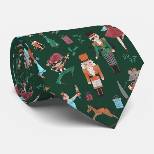 Cravate Casse-noix mignonne Fête de Noël vert foncé (Roulé)