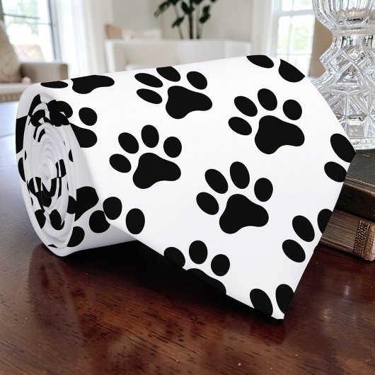 Cravate Cat Paw Retro Black and White Custom Tie