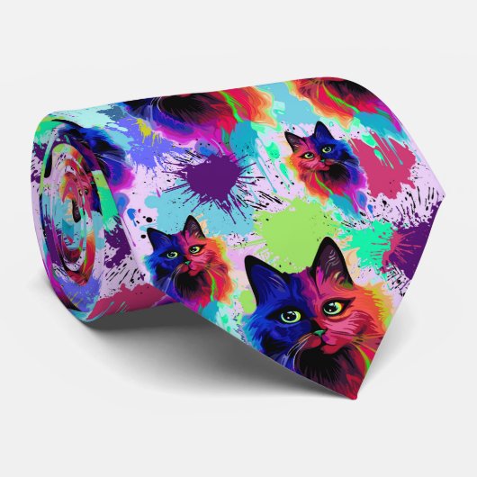 Cravate Cat Trippy Psychedelic Pop Art (Roulé)