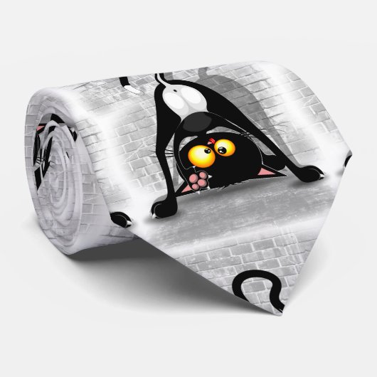 Cravate Cat Upside Down Funny Cartoon Character (Roulé)