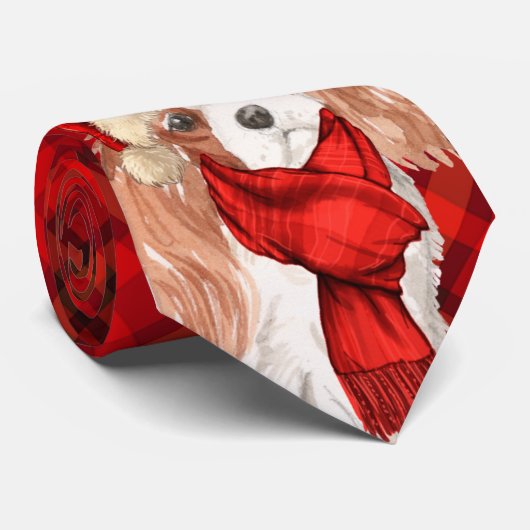 Cravate Cavalier King Charles and Red Plaid Christmas (Roulé)