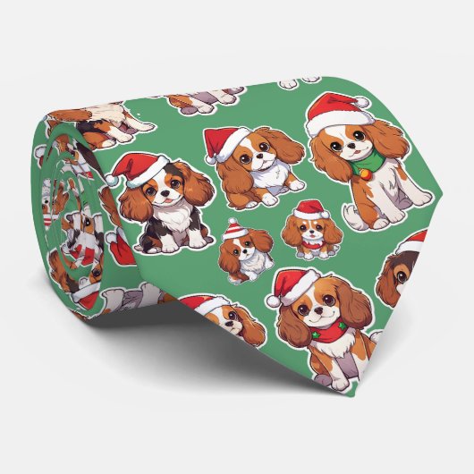 Cravate Cavalier King Charles Pastel Motif de Noël (Roulé)