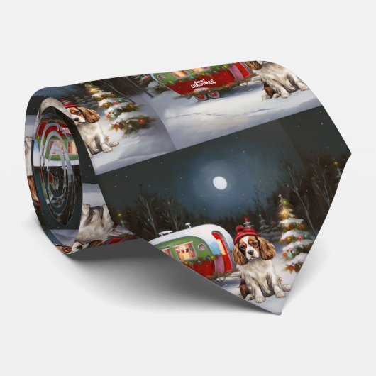 Cravate Cavalier King Charles Spaniel Caravane Noël (Roulé)