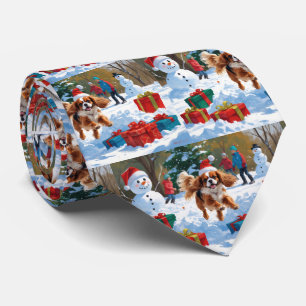 Cravate Cavalier King Charles Spaniel Neige avec Noël 