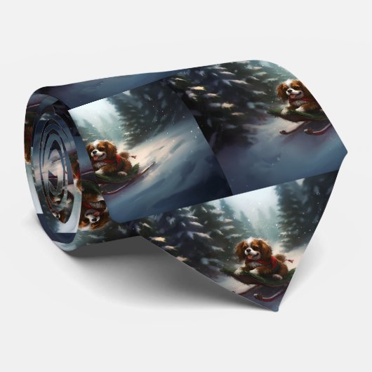 Cravate Cavalier King Charles Spaniel neige de Noël (Roulé)