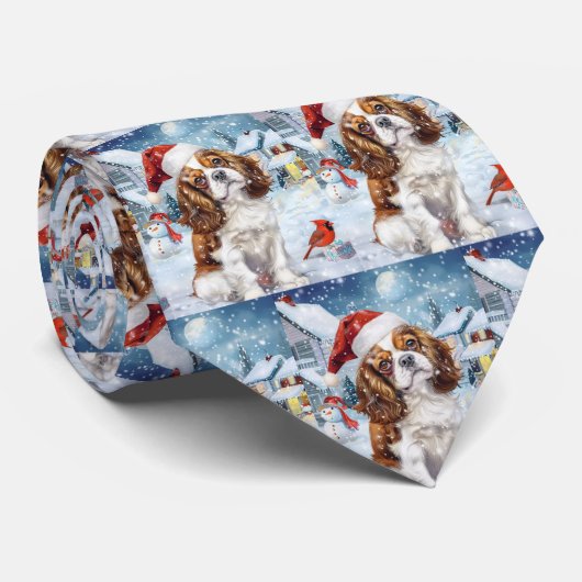 Cravate Cavalier King Winter Wonderland Noël Joie (Roulé)