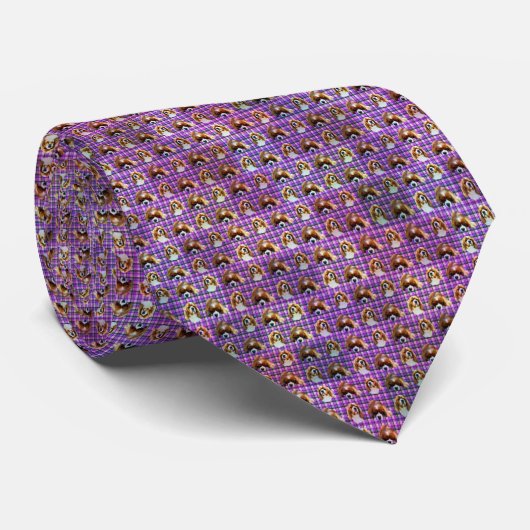Cravate Cavalier Spaniels sur tartan violet, (Roulé)