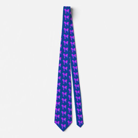 Cravate Cavapoo Chien Silhouette rose et bleu foncé bleu (Devant)