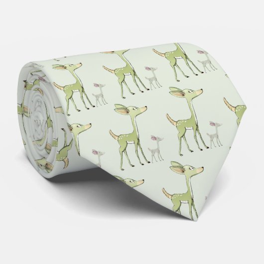 Cravate Célébration de Noël Cerfs Verts Vacances Mignon (Roulé)