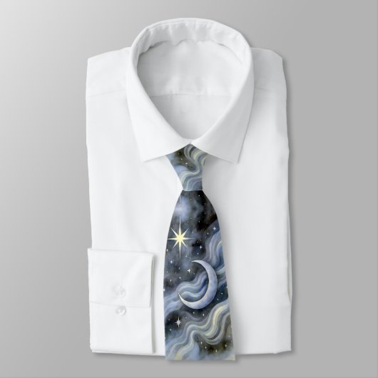 Cravate Céleste Lune étoiles Dreamy Sky Bold Monogramme (Attaché)