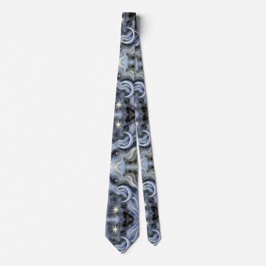 Cravate Céleste Lune étoiles Dreamy Sky Bold Monogramme (Devant)