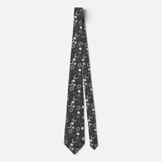 Cravate celestial space sun moon galaxy planet beige (Devant)