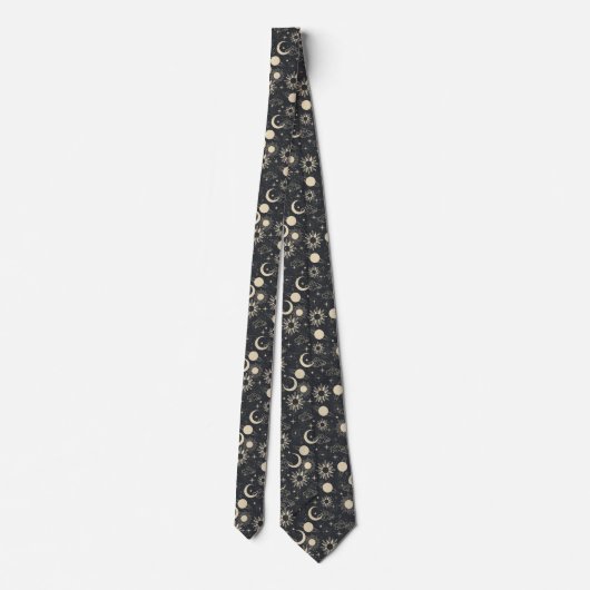 Cravate celestial space sun moon galaxy planet beige (Dos)