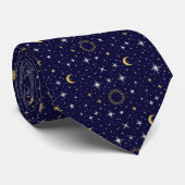 Cravate Celestial Stars Moon Sun Blue Gold White Trendy (Roulé)