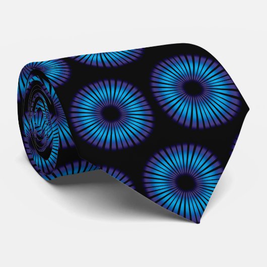 Cravate cercle vortex bleu brillant sur noir (Roulé)