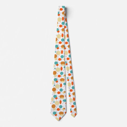 Cravate Cercles orange turquoise Motif mi-siècle (Devant)