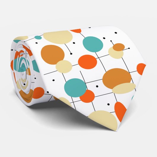 Cravate Cercles orange turquoise Motif mi-siècle (Roulé)