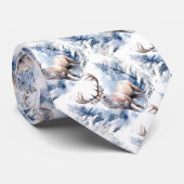 Cravate Cerf bleu nuit enneigé aquarelle (Roulé)