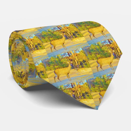 Cravate Cerf de couleur moutarde avec bleu clair (Roulé)