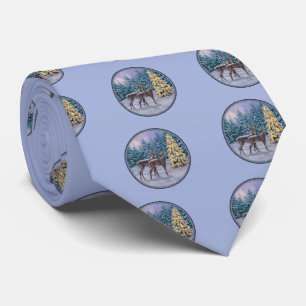 Cravate Cerf et arbre de Noël Bleu d'hiver