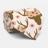 Cravate Cerf Floral Antenne Tête Boho Rustique Rose (Roulé)