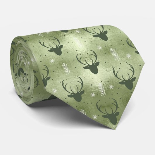 Cravate Cerfs Antlers Flèches Motif de Noël Vert ID861 (Roulé)