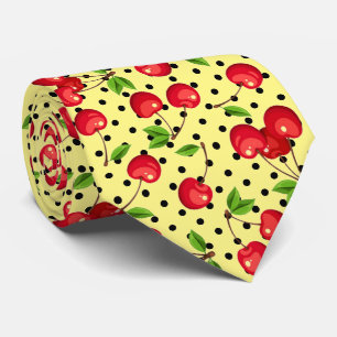 Cravate Cerises Rockabilly Points sur Jaune