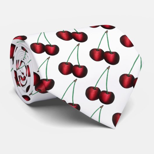 Cravate Cerises Rouge mûr Cerise Fruit d'été Imprimer (Roulé)