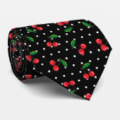 Cravate Cerises rouges Rockabilly et Noir Pois (Roulé)