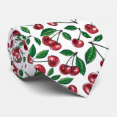 Cravate Cerises rouges sur blanc (Roulé)