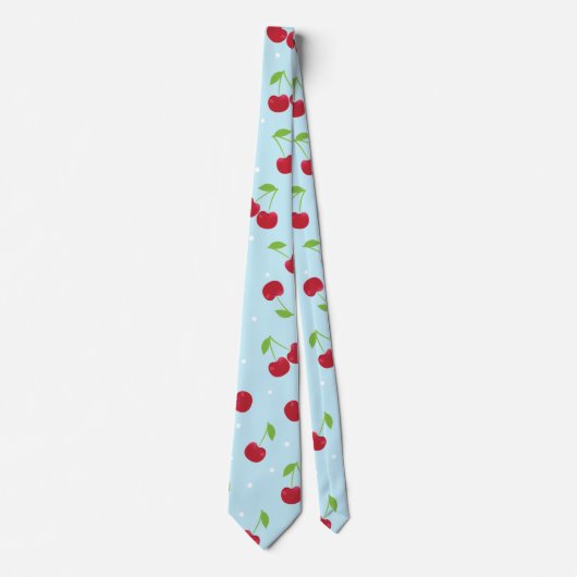 Cravate Cerises rouges sur Pois Bleus Bébé (Devant)