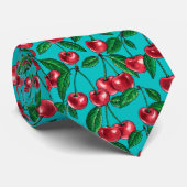 Cravate Cerises rouges sur turquoise (Roulé)