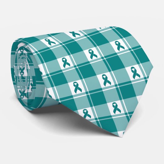 Cravate Cervical Cancer Awareness Plaid Teal Ribbon (Roulé)