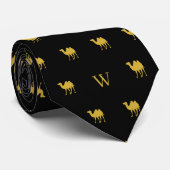 Cravate Chameau d'or Humpday Monogramme Initiales Noir (Roulé)